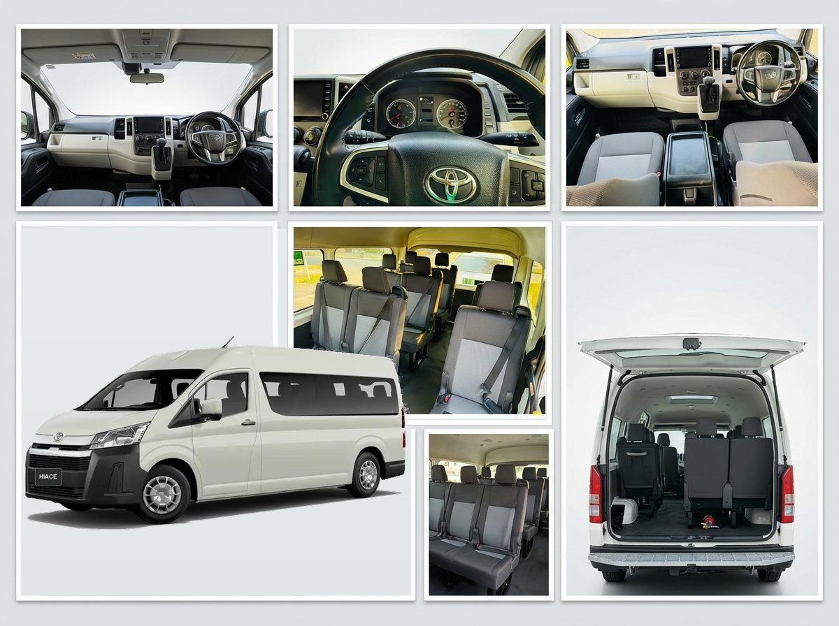 Interior and exterior details of the twelve-seat hire van
